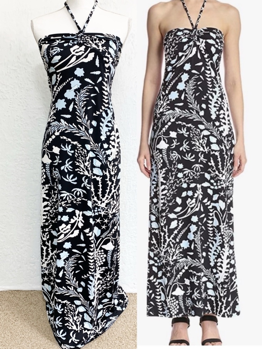 J. McLaughlin Mykonos Catalina Cloth Halter Maxi Dress Sz XS